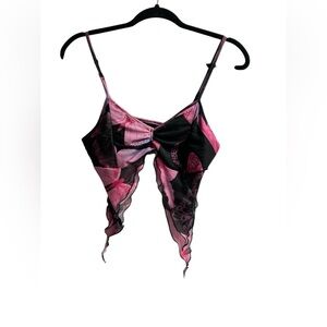 Pink and Black Buttferfly Top / Bikini Top Small